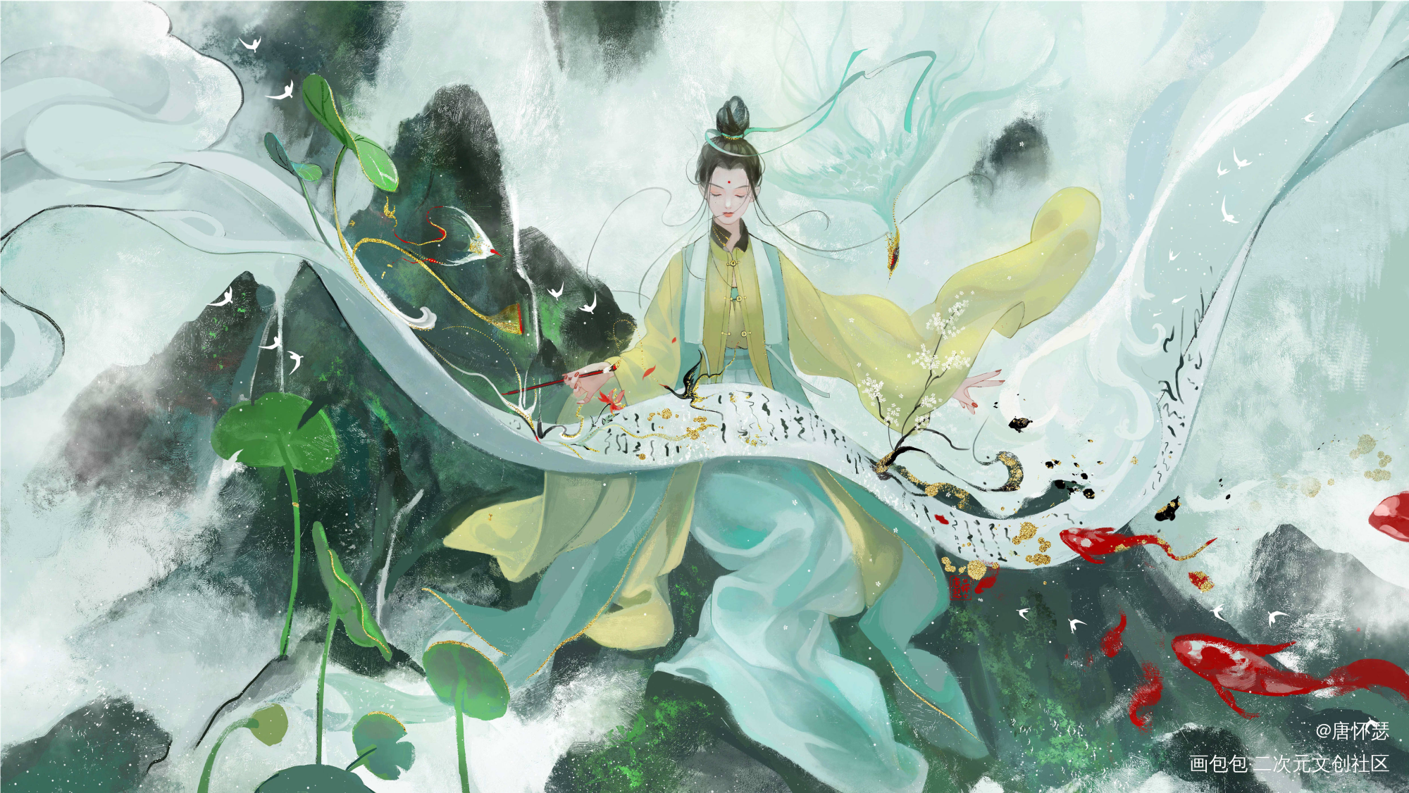 一点浩然气，千里快哉风_国潮古风厚涂新年贺图插画原创绘画作品