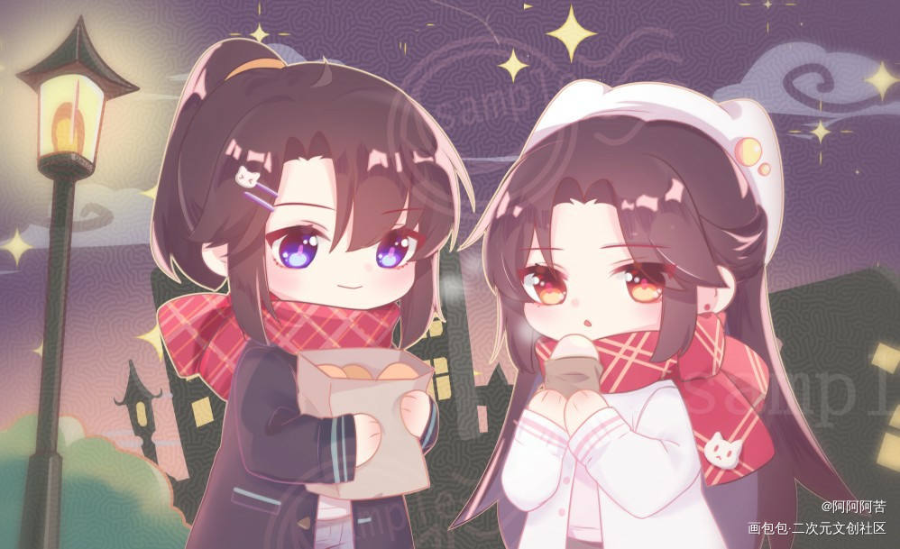 新年快乐_二哈和他的白猫师尊燃晚绘画作品