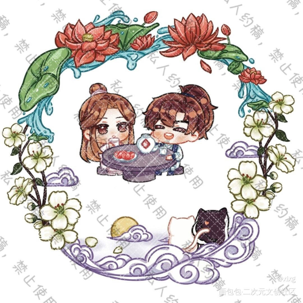 二哈花环立牌_二哈和他的白猫师尊燃晚Q版绘画作品