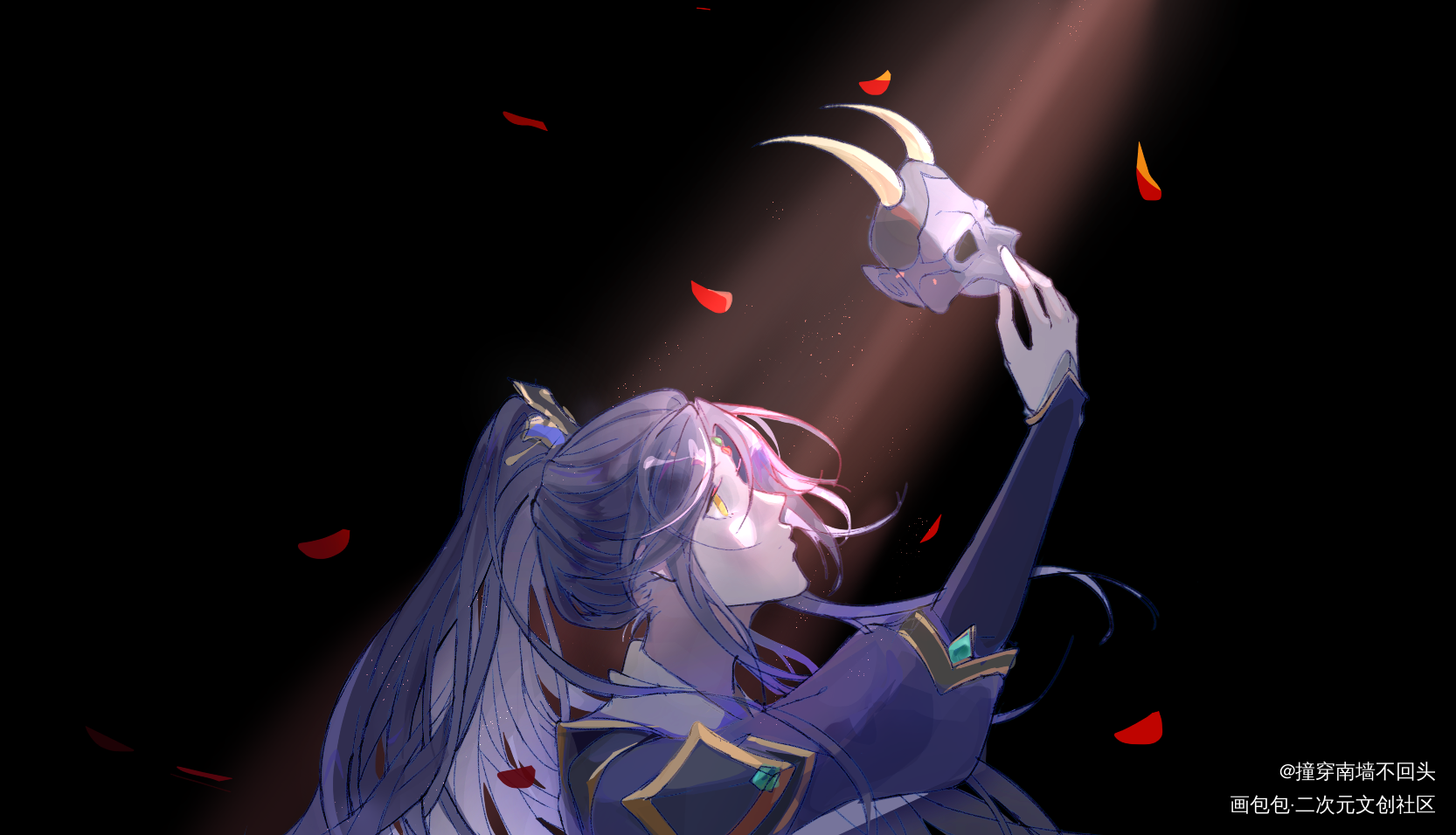 一线天光_花亦山心之月古风平涂同人绘画作品