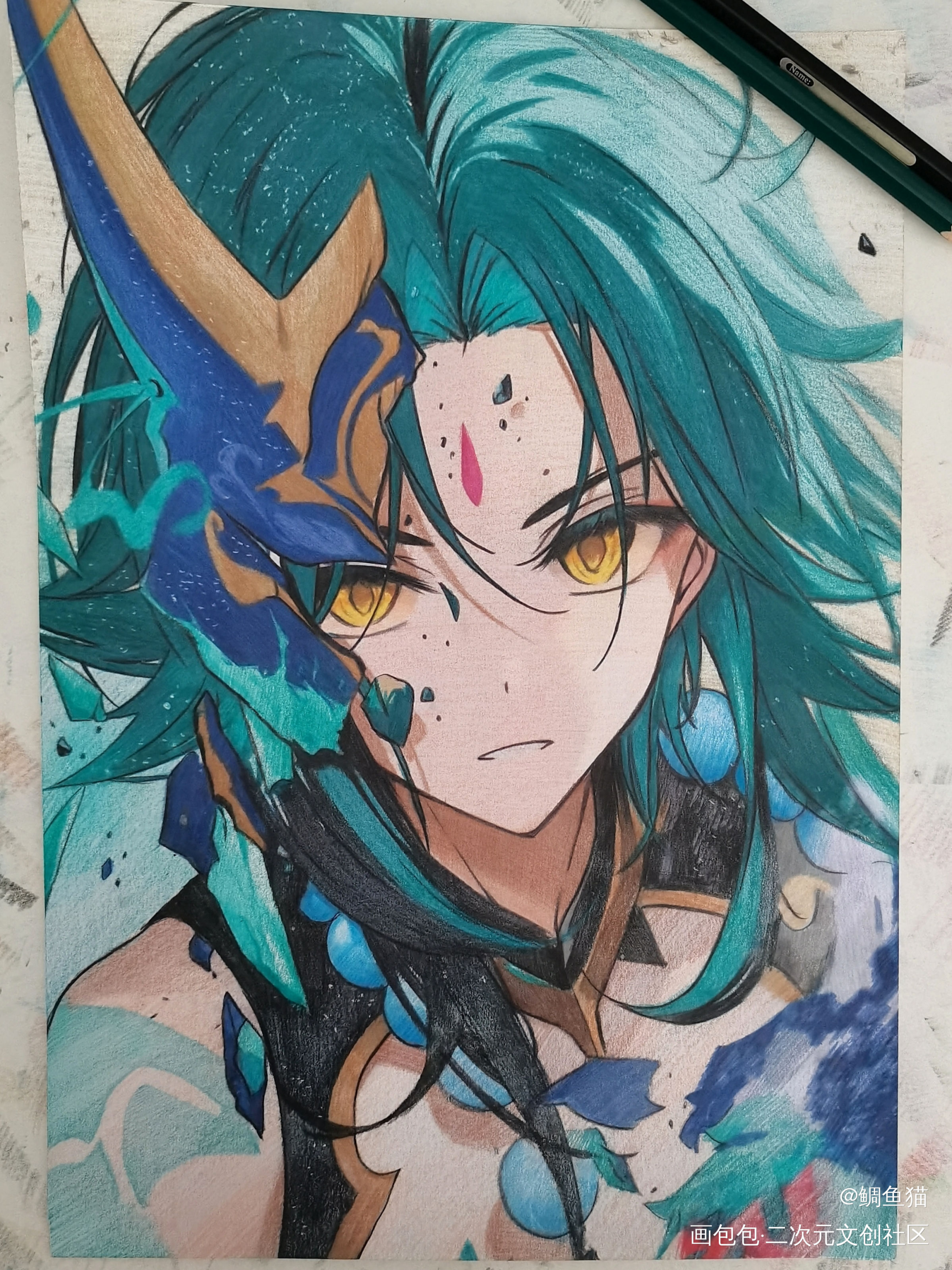 魈_原神魈手绘绘画作品