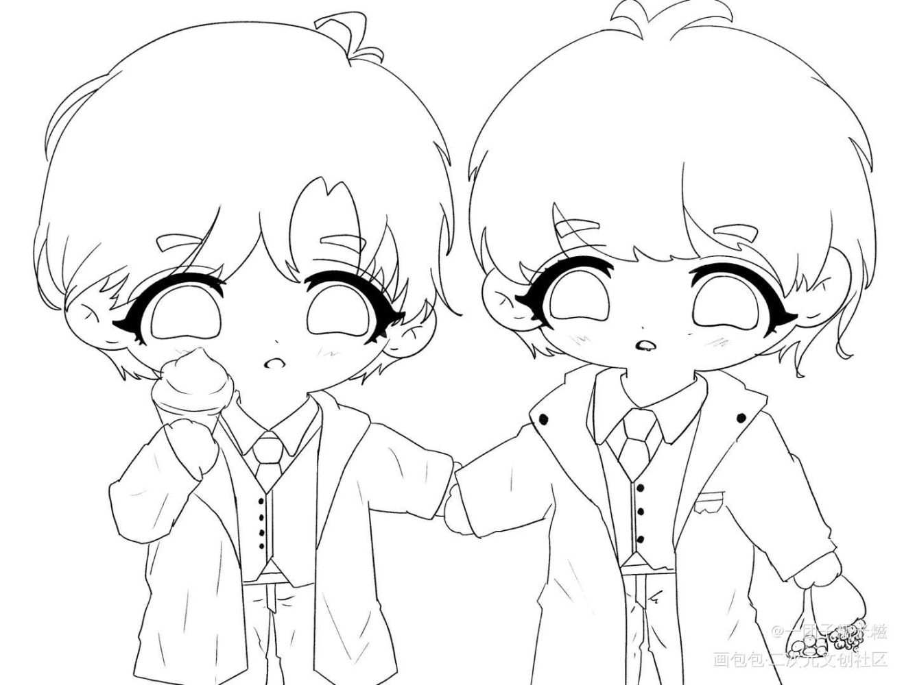 峫停可可爱爱线稿~_破云严峫江停严江严峫江停日系q版绘画作品