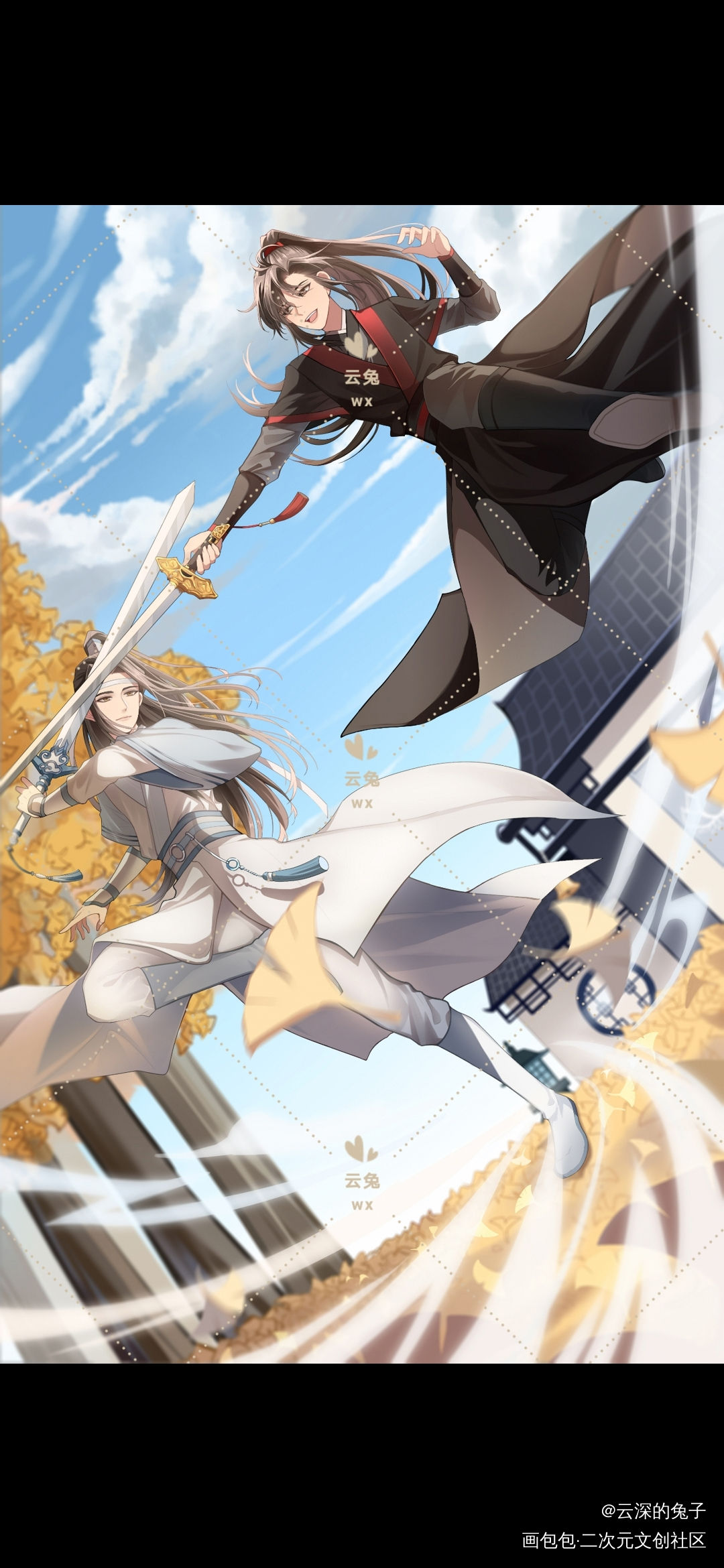 忘羡之秋景_魔道祖师忘羡蓝忘机魏无羡古风绘画作品