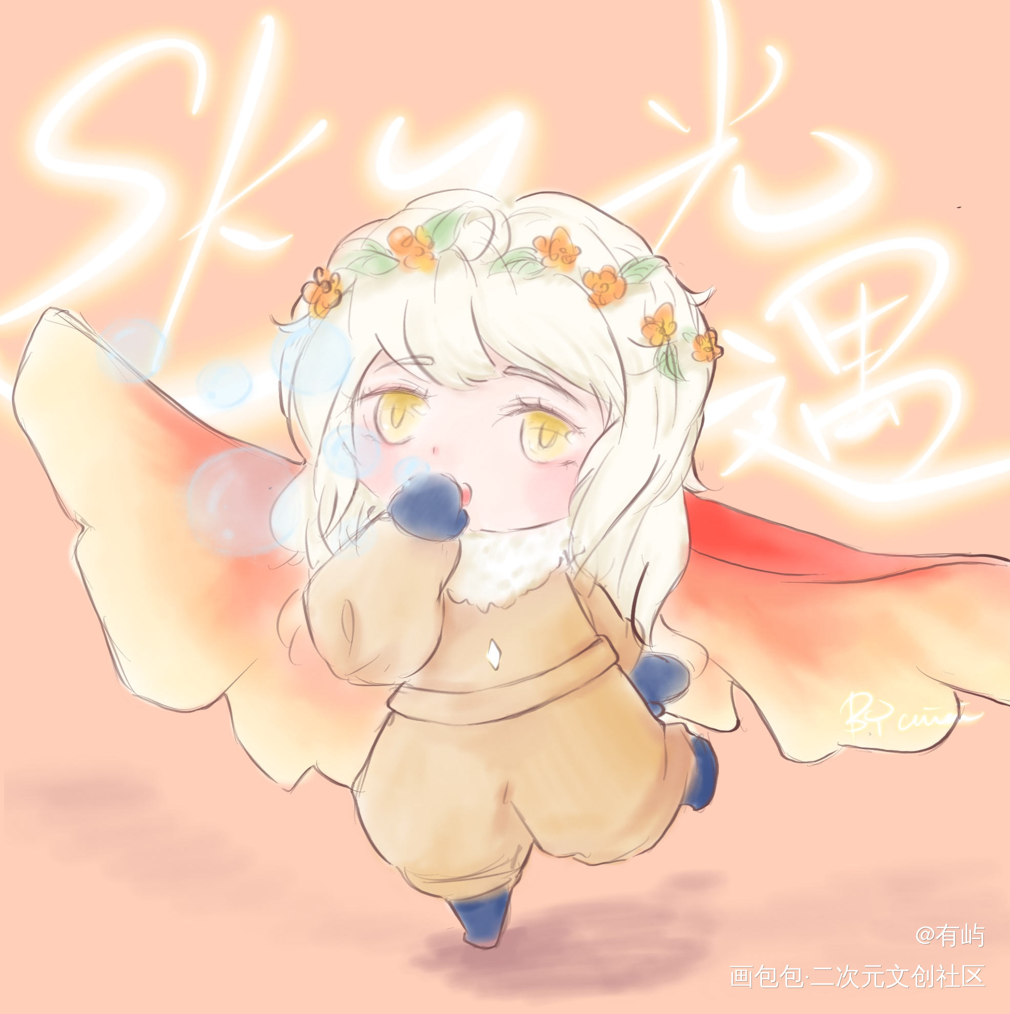 吐泡泡花环_光遇Q版光遇花环绘画作品