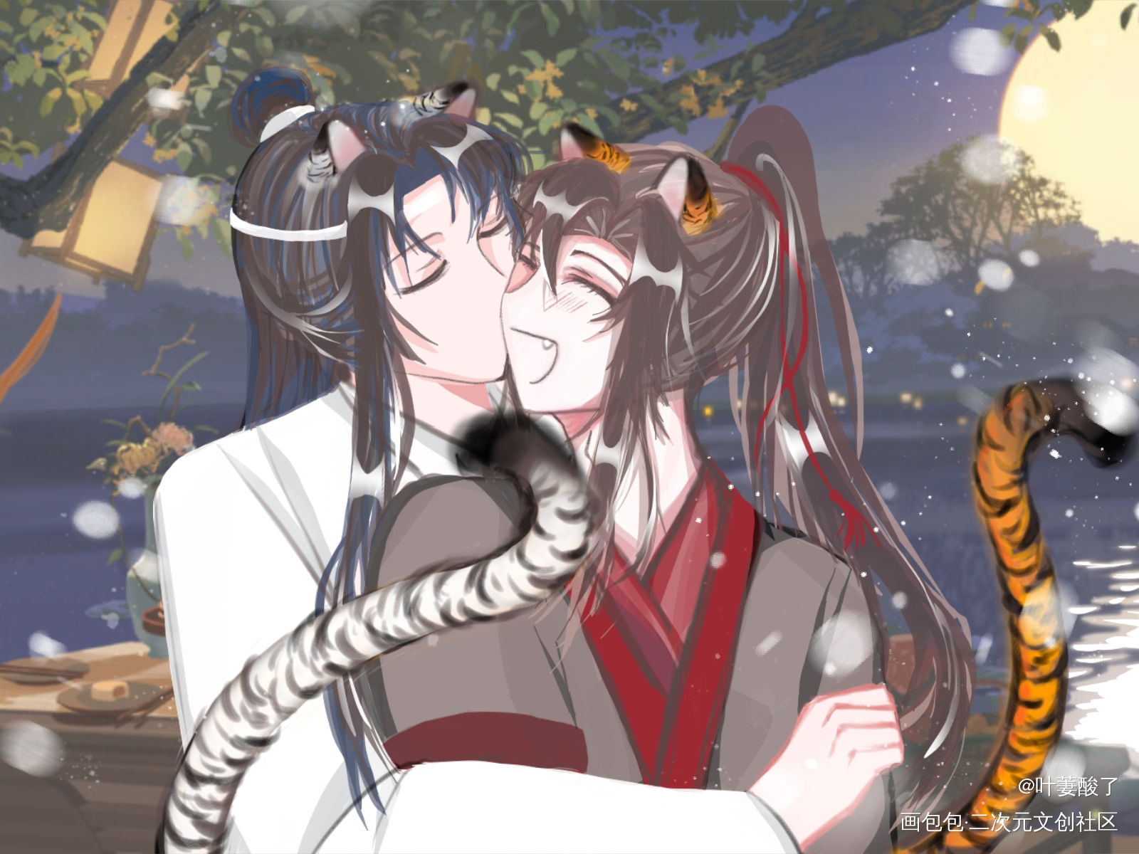 贴贴_魔道祖师忘羡蓝忘机魏无羡手绘古风厚涂平涂我要上首推同人绘画作品