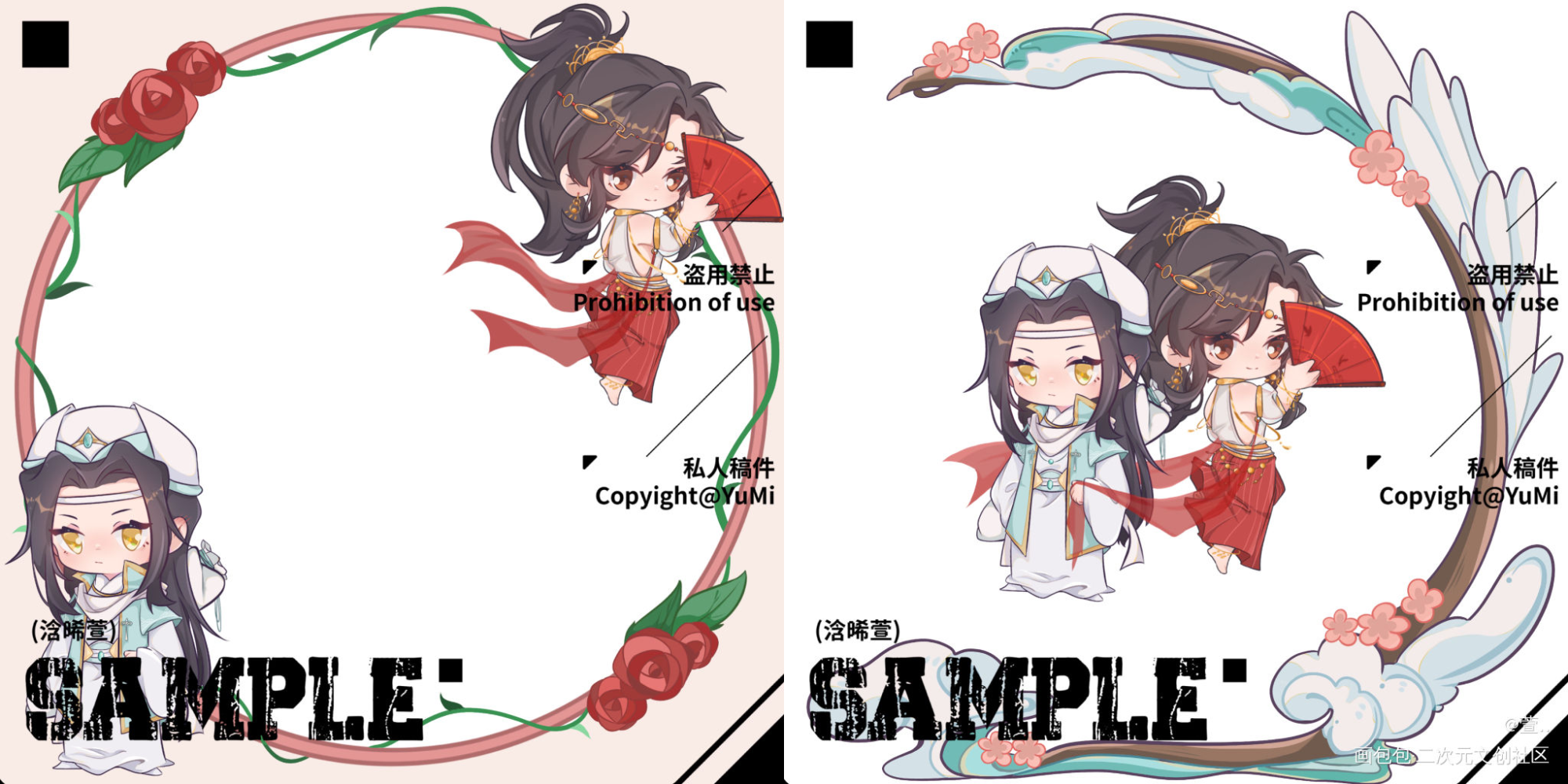 左图便签纸，右图花环立牌_魔道祖师忘羡蓝忘机魏无羡绘画作品