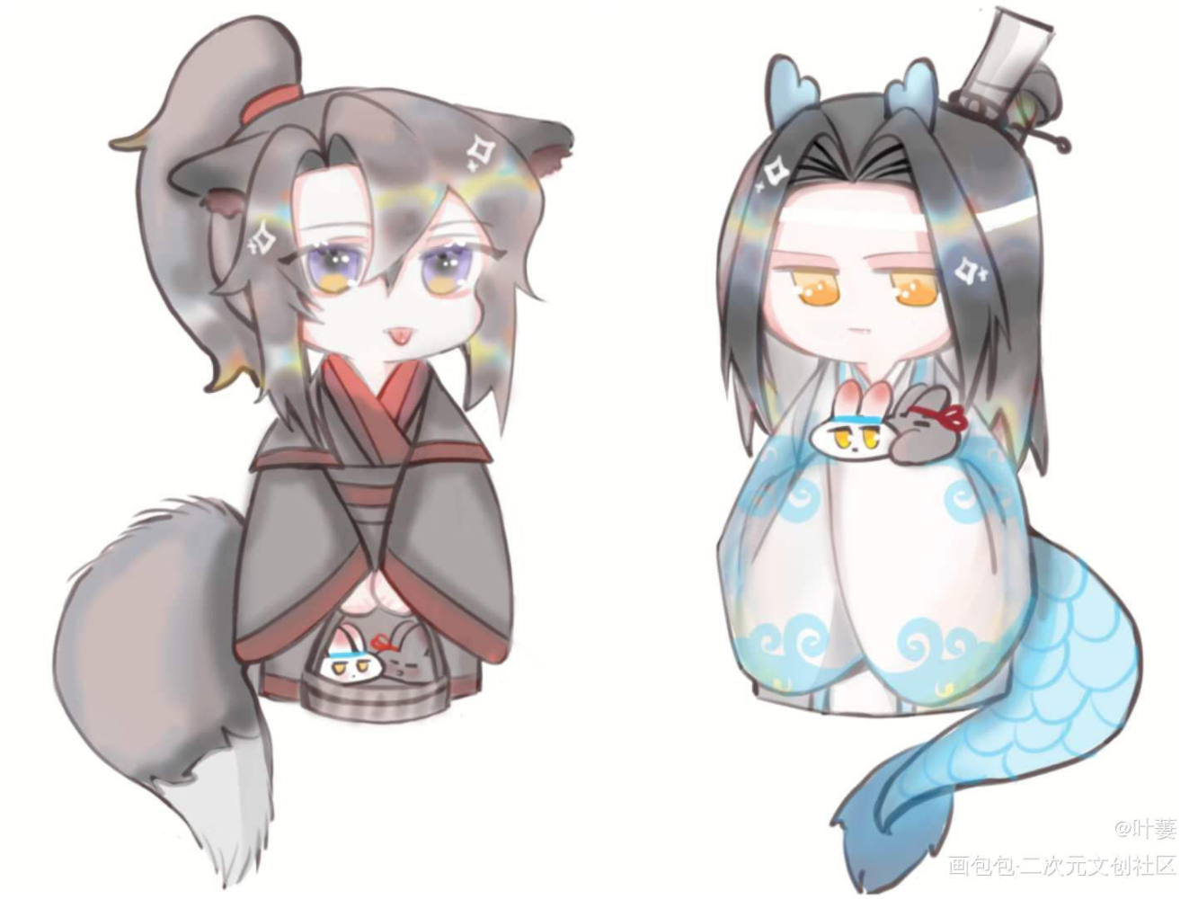 _魔道祖师忘羡蓝忘机魏无羡厚涂水彩平涂日系Q版我要上首推绘画作品