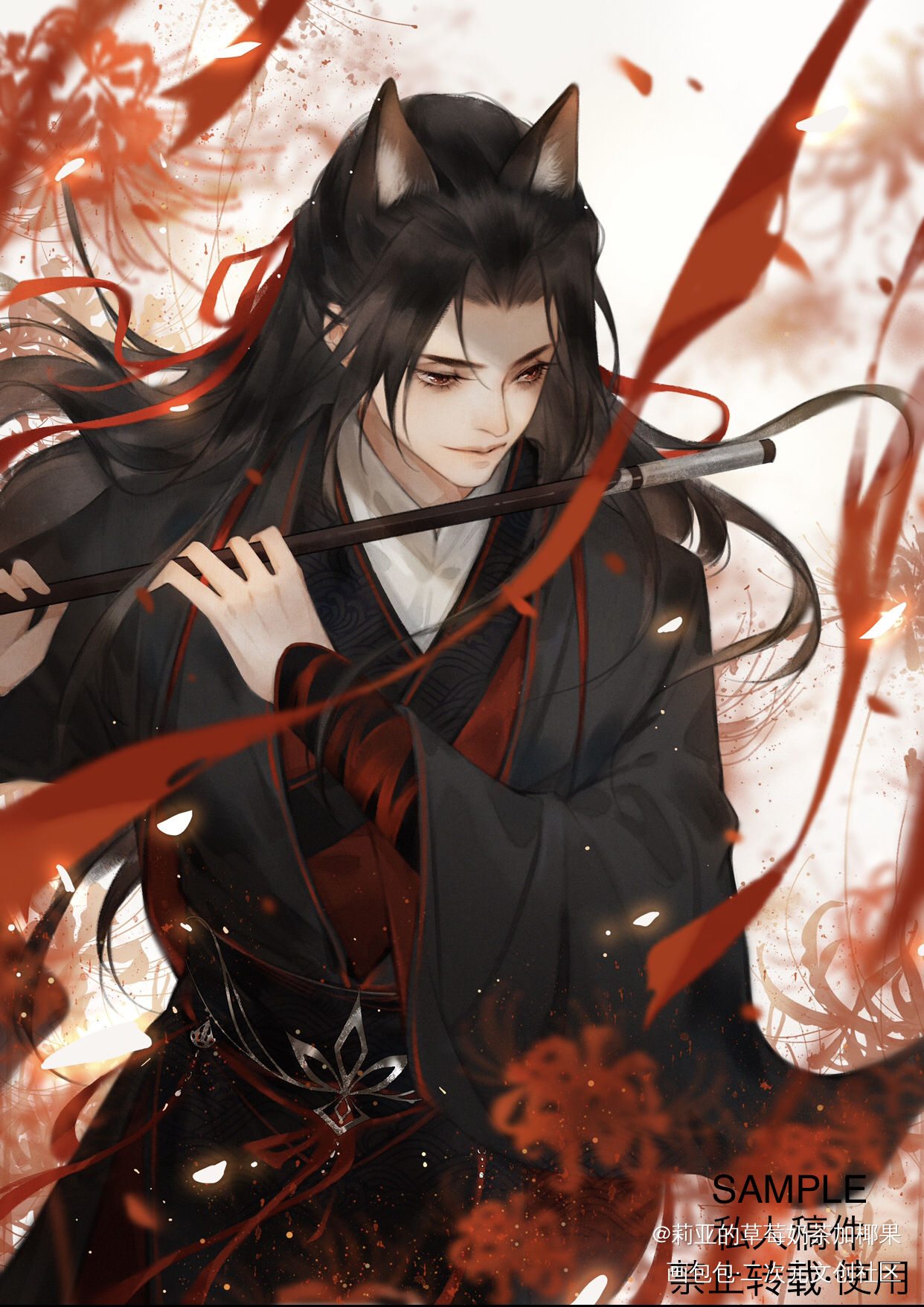 老祖狐羡（约稿）_魔道祖师忘羡魏无羡古风绘画作品