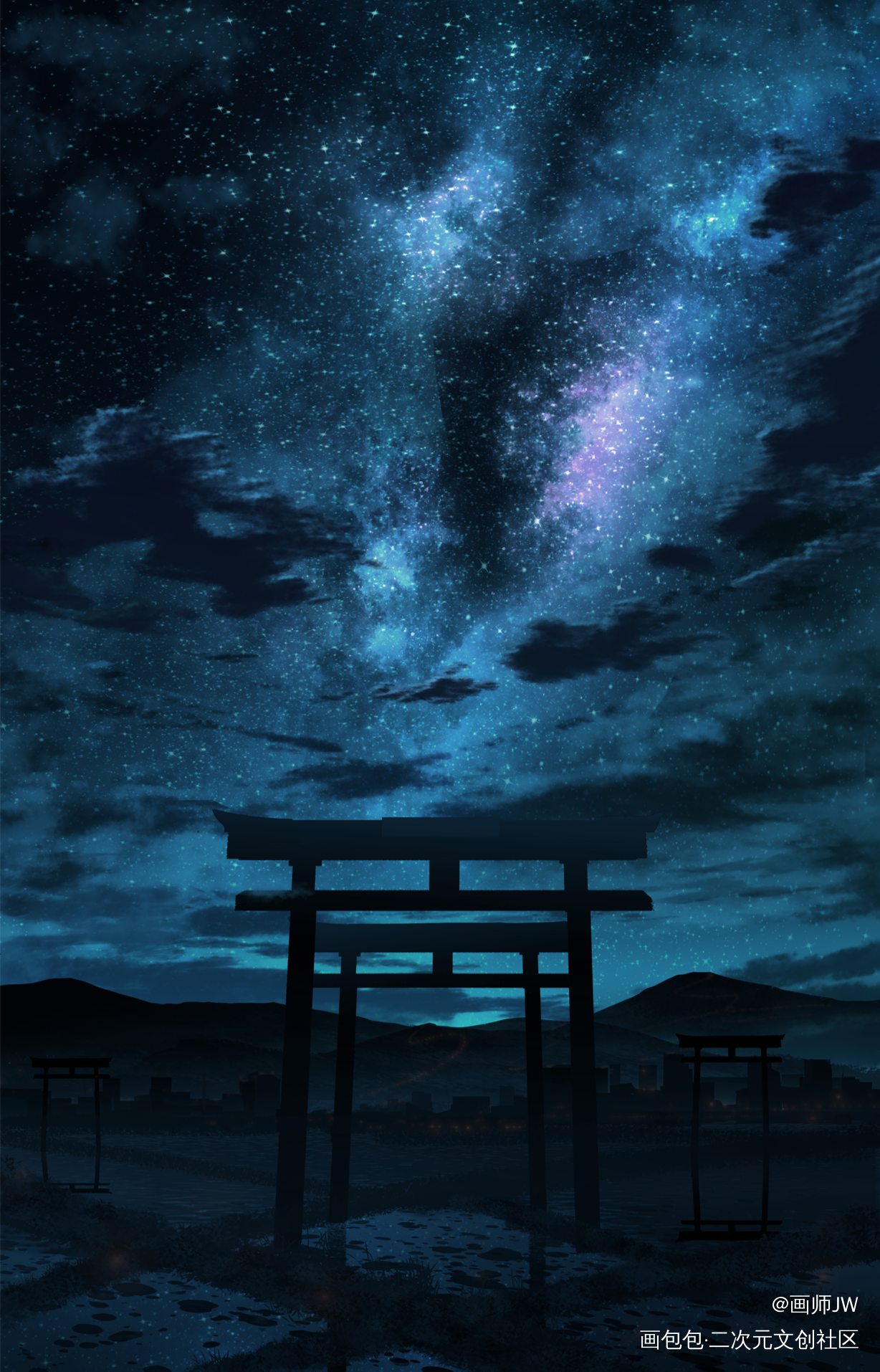 ←草图 and 成图→_手绘厚涂日系插画风景板绘插画壁纸绘画原创绘画作品