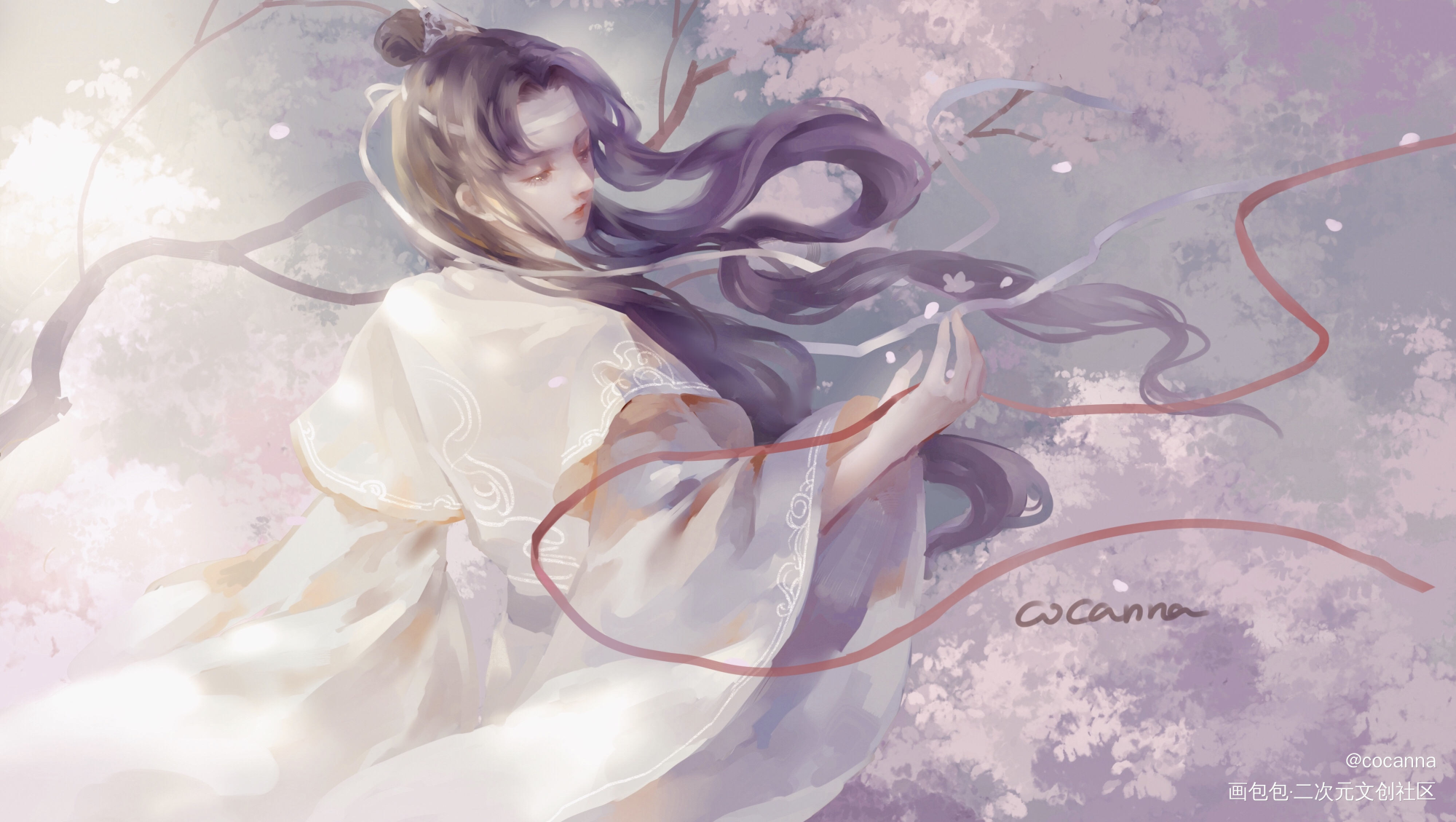 春天的机_魔道祖师忘羡蓝忘机古风厚涂绘画作品