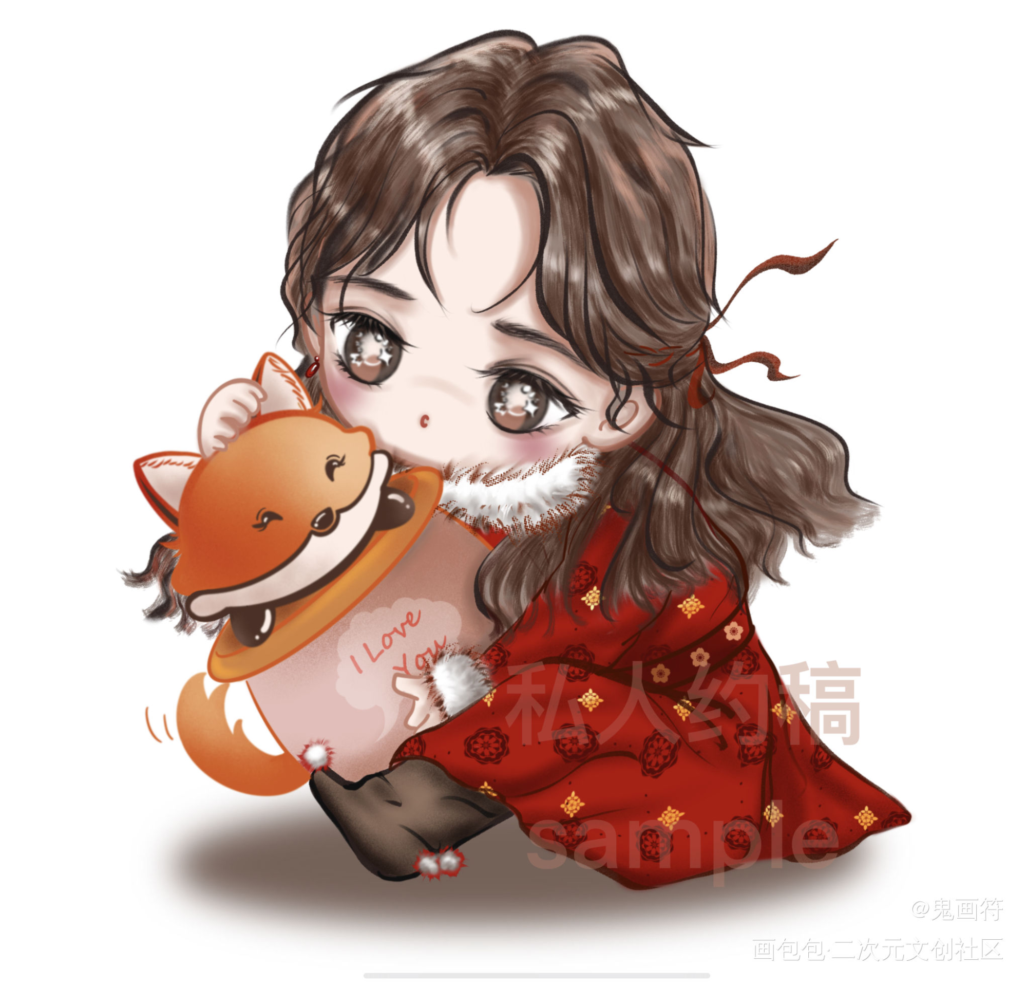 抱着小狐狸的兰舟舟_将进酒绘画作品