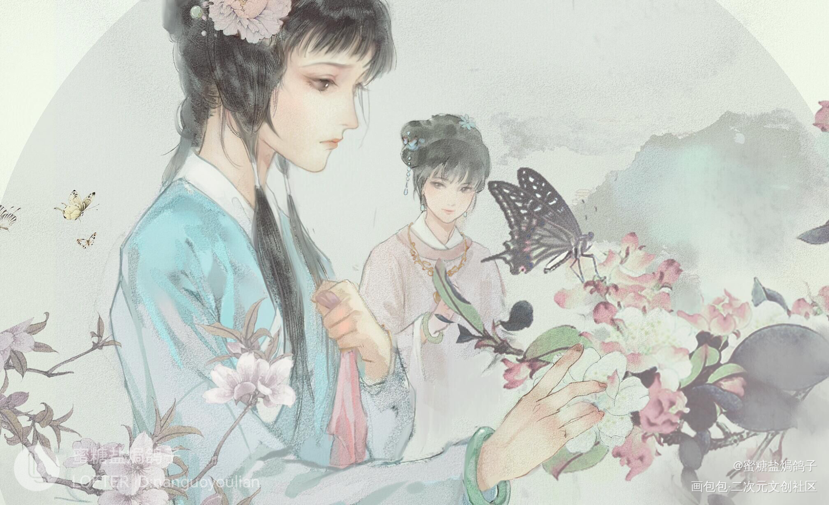 恨无缘_红楼梦古风水彩平涂百合钗黛绘画作品