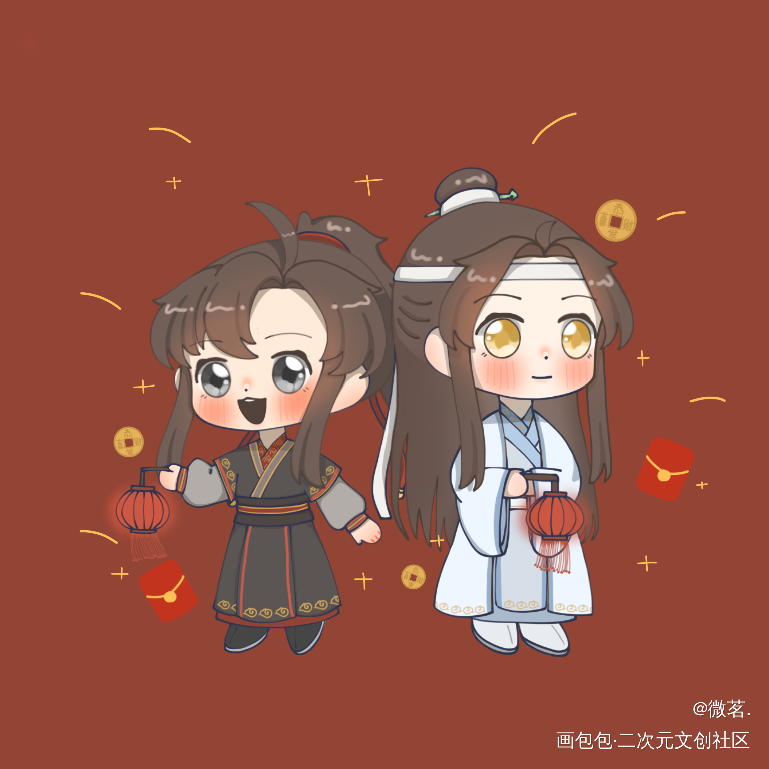 快过年了画个喜庆点的_魔道祖师忘羡蓝忘机魏无羡绘画绘画作品