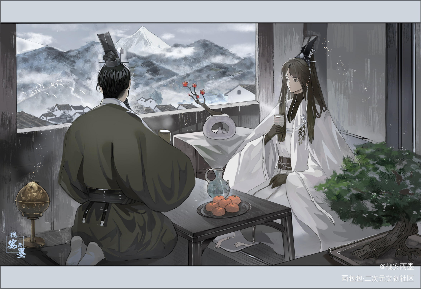 窗含西岭千秋雪_刘备诸葛亮古风插画玄亮三国演义三国绘画作品