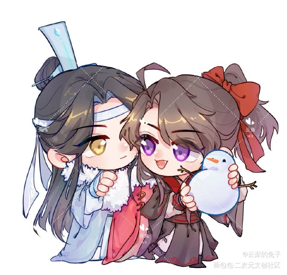 小叽给玩雪的小羡披披风_魔道祖师忘羡蓝忘机魏无羡Q版绘画作品