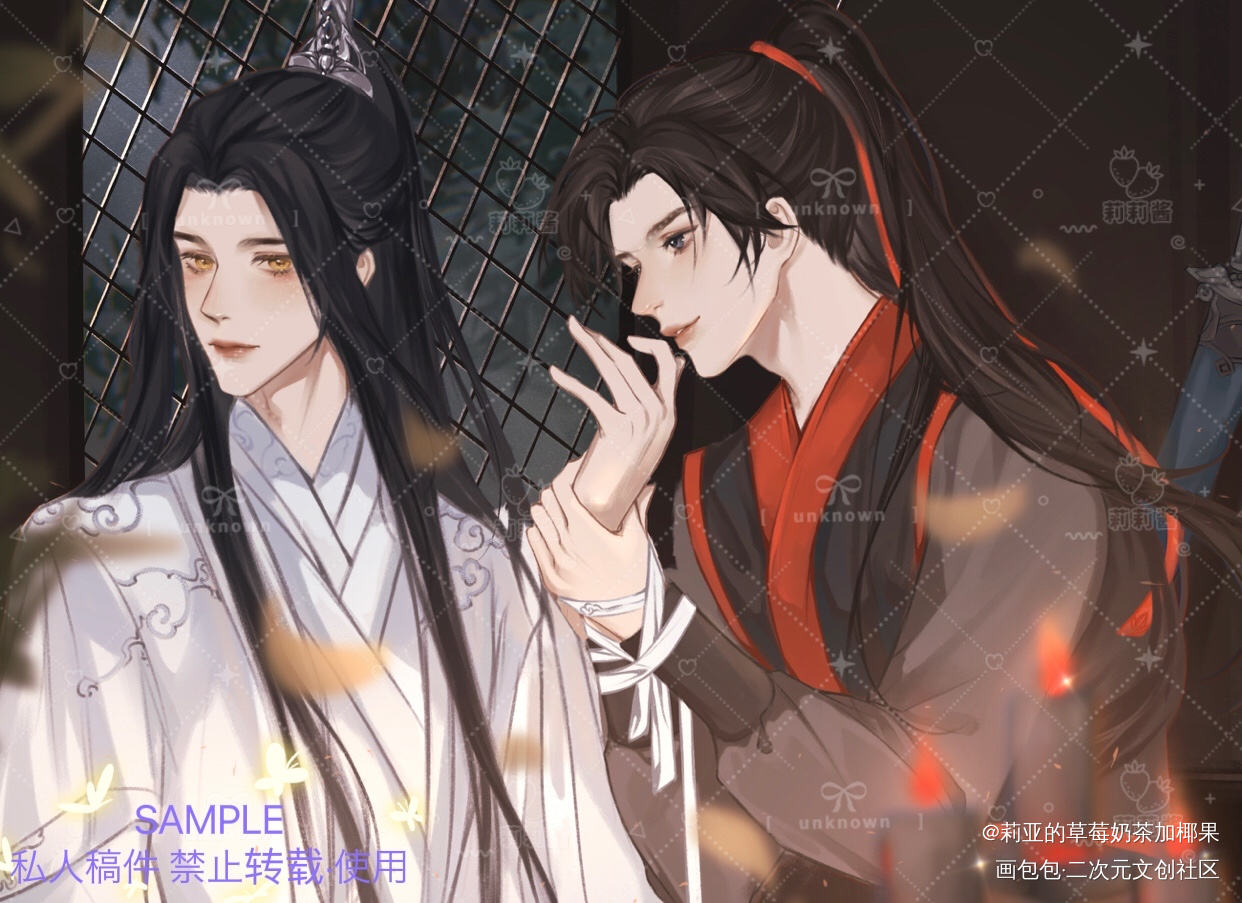 忘机生贺之客栈那一夜（约稿_魔道祖师忘羡蓝忘机魏无羡古风绘画作品