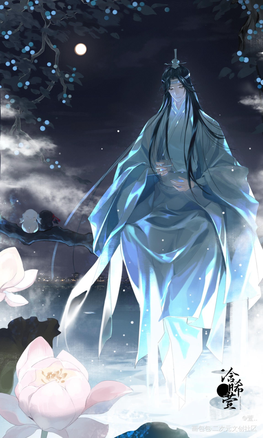 玉兰拨雪弦上春_魔道祖师忘羡蓝忘机绘画作品