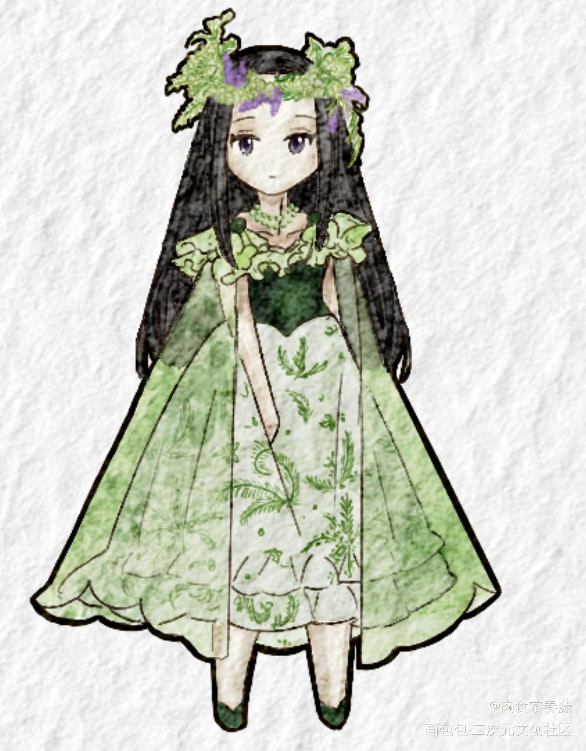 绿罗裙2_水彩Q版绘画作品