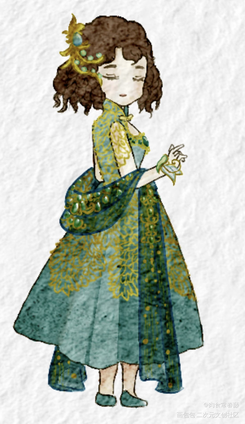 绿罗裙2_水彩Q版绘画作品