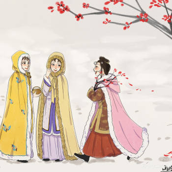 钗黛湘·寻梅_红楼梦林黛玉平涂薛宝钗史湘云绘画作品