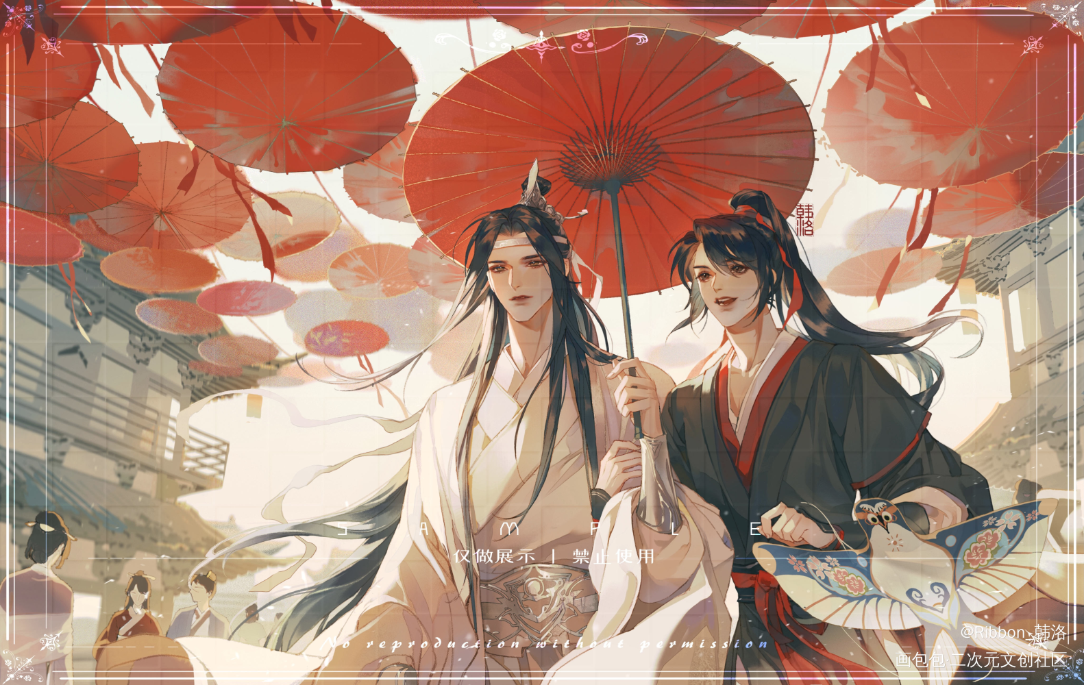 蓝忘机生日快乐～_魔道祖师忘羡蓝忘机魏无羡古风插画同人绘画作品