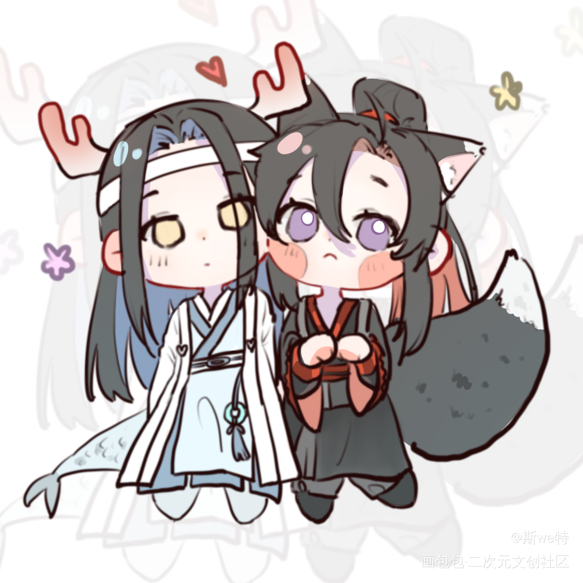 贴贴！_魔道祖师忘羡绘画作品