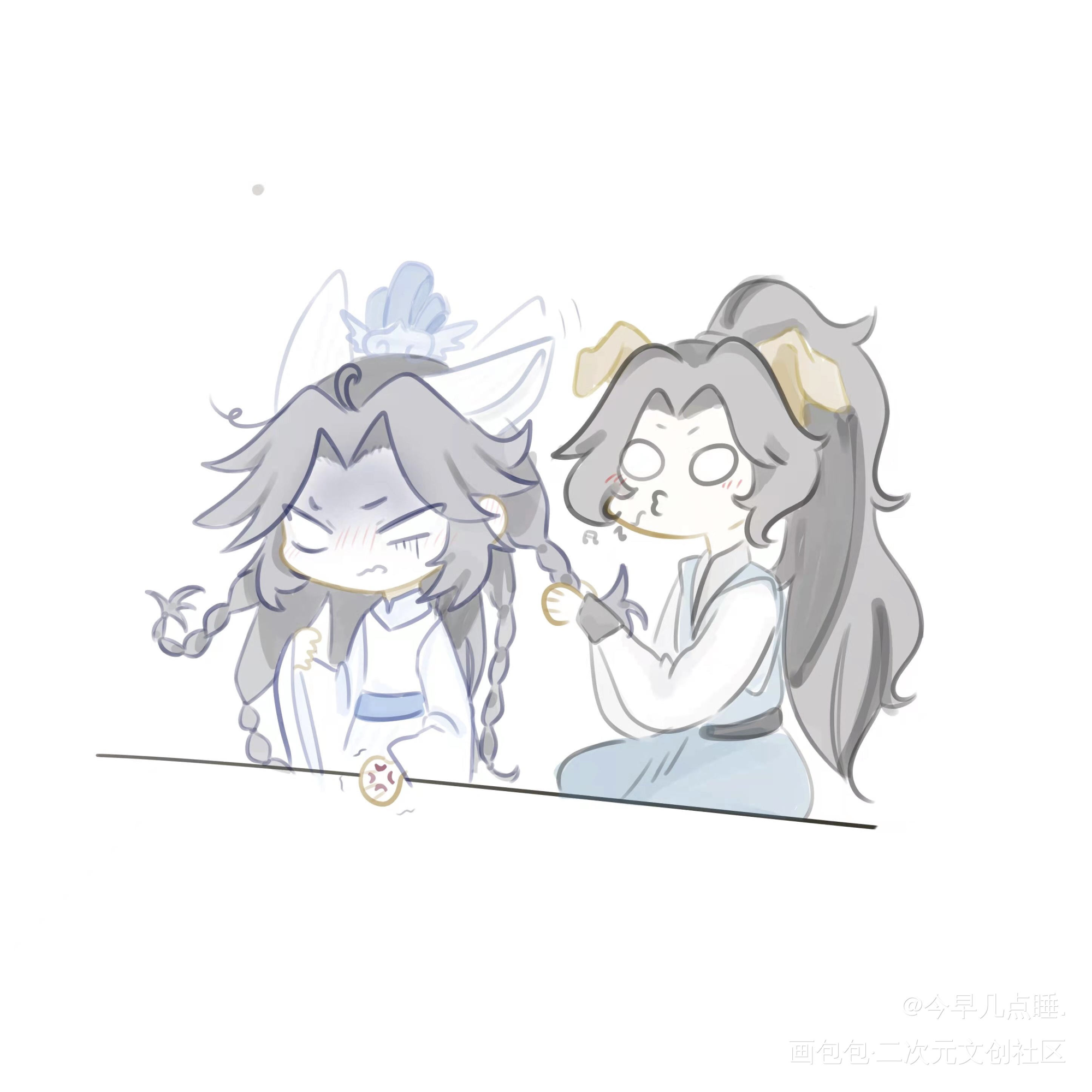 一个小摸鱼_二哈和他的白猫师尊燃晚Q版绘画作品