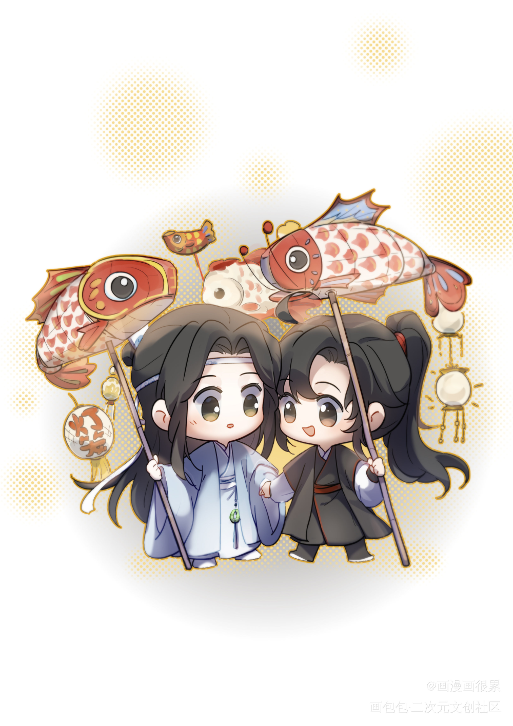 鱼灯_魔道祖师忘羡蓝忘机魏无羡Q版绘画作品