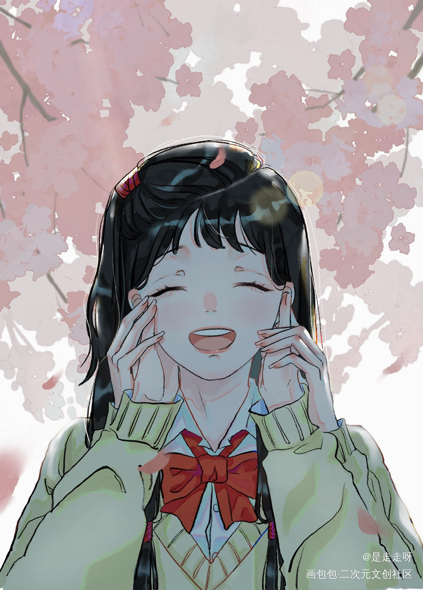 颦儿笑的很开心呀_红楼梦林黛玉古风水彩平涂薛宝钗板写绘画作品