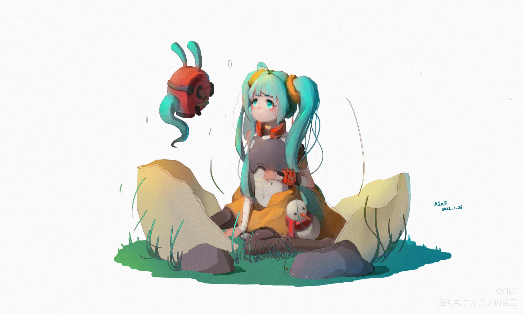 初音未来_立绘厚涂水彩日系求点评我要上首推插画AIaF绘画作品