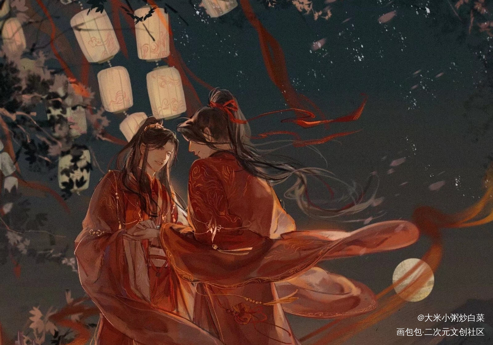 燃晚新年贺图x2_二哈和他的白猫师尊燃晚墨燃楚晚宁古风厚涂绘画作品