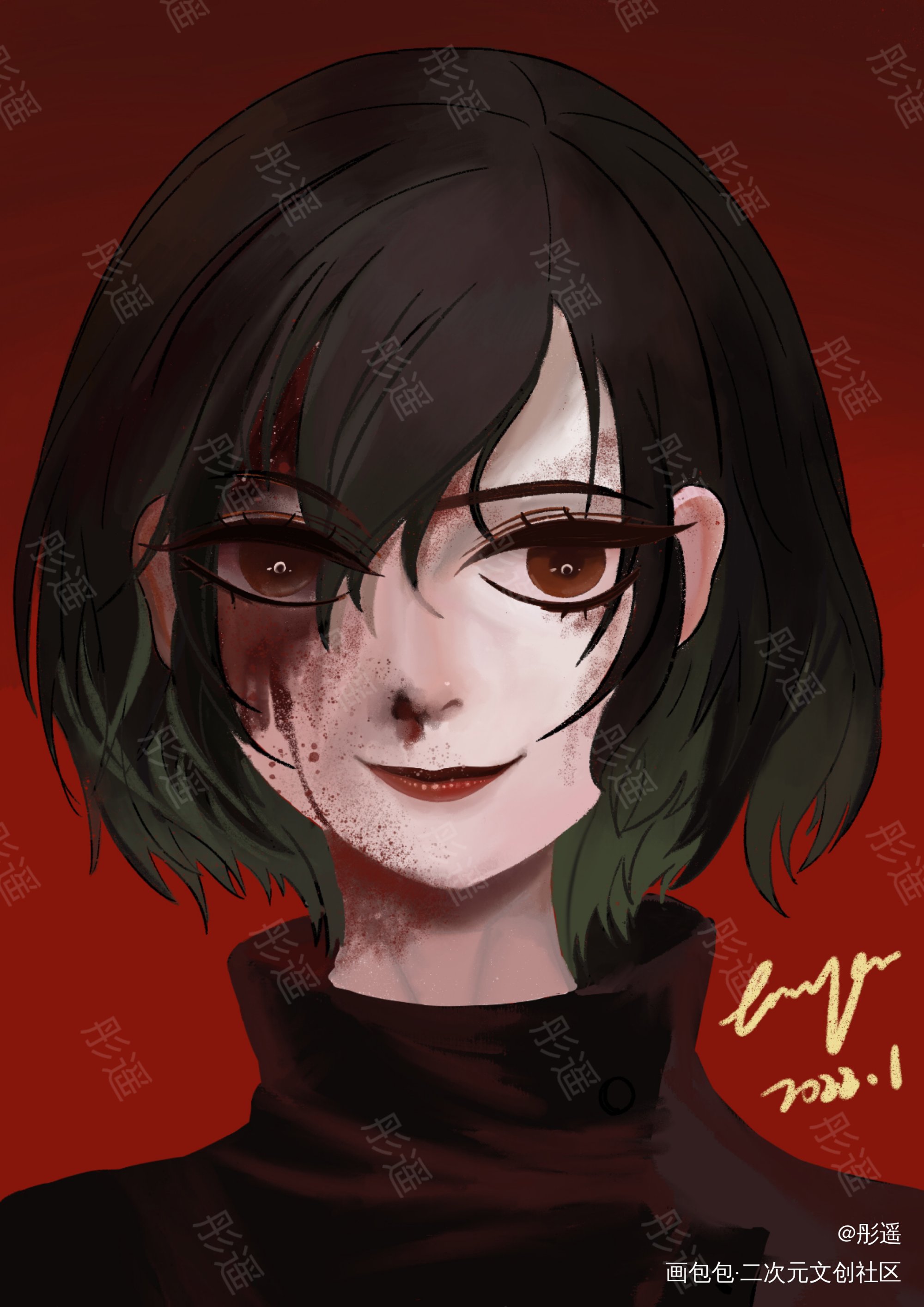 半厚涂练习_咒术回战厚涂平涂日系绘画作品