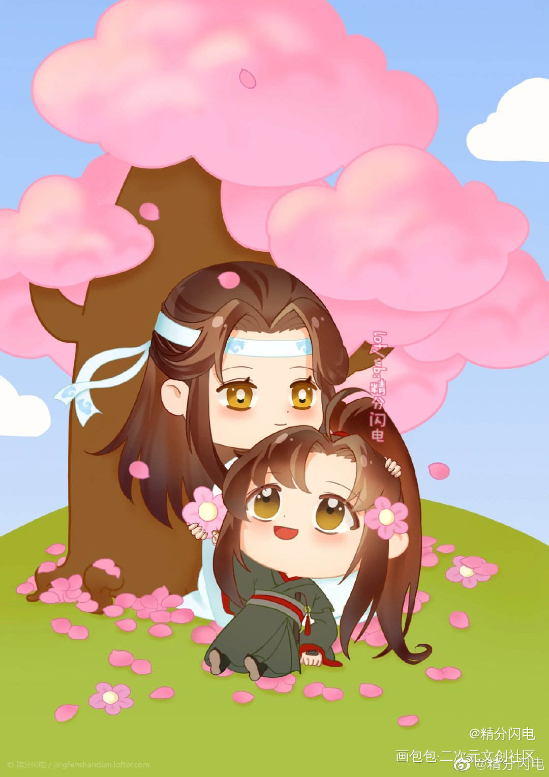 Q版✧*｡٩(ˊωˋ*)و✧*_魔道祖师忘羡魏婴夷陵老祖蓝湛蓝忘机魏无羡魏无羡蓝忘机同人墨香铜臭绘画作品