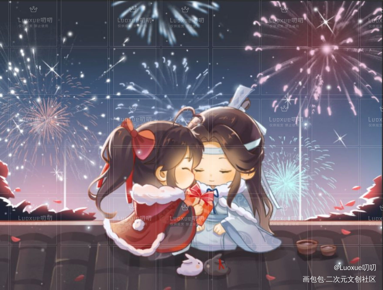 【新年贺图】二哥哥，新年快乐_魔道祖师忘羡蓝忘机魏无羡古风Q版绘画作品