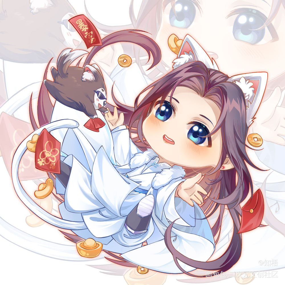 除夕快乐！_二哈和他的白猫师尊燃晚墨燃楚晚宁古风Q版同人绘画作品