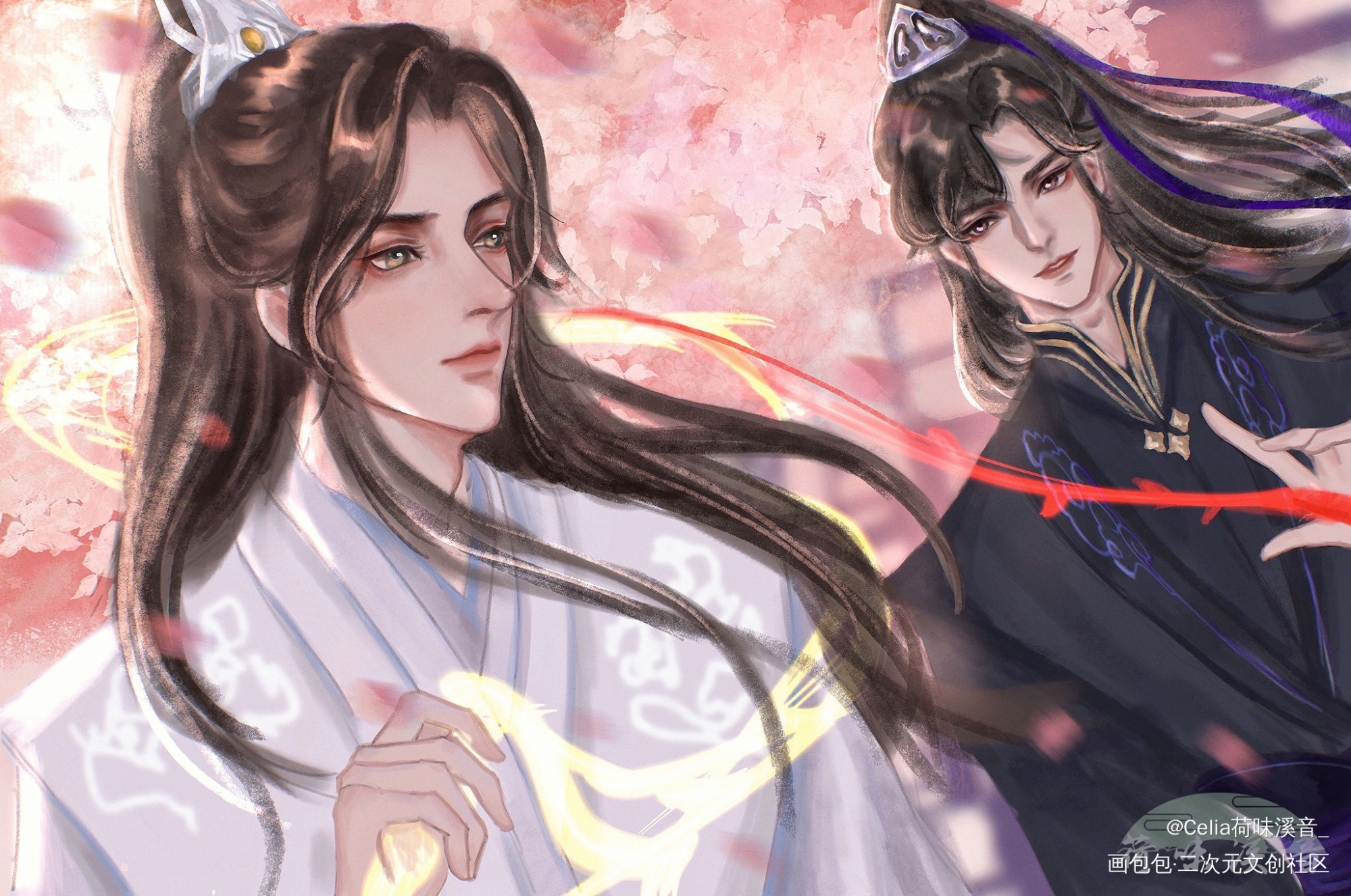 携燃晚祝大家除夕快乐_二哈和他的白猫师尊燃晚墨燃楚晚宁古风绘画作品