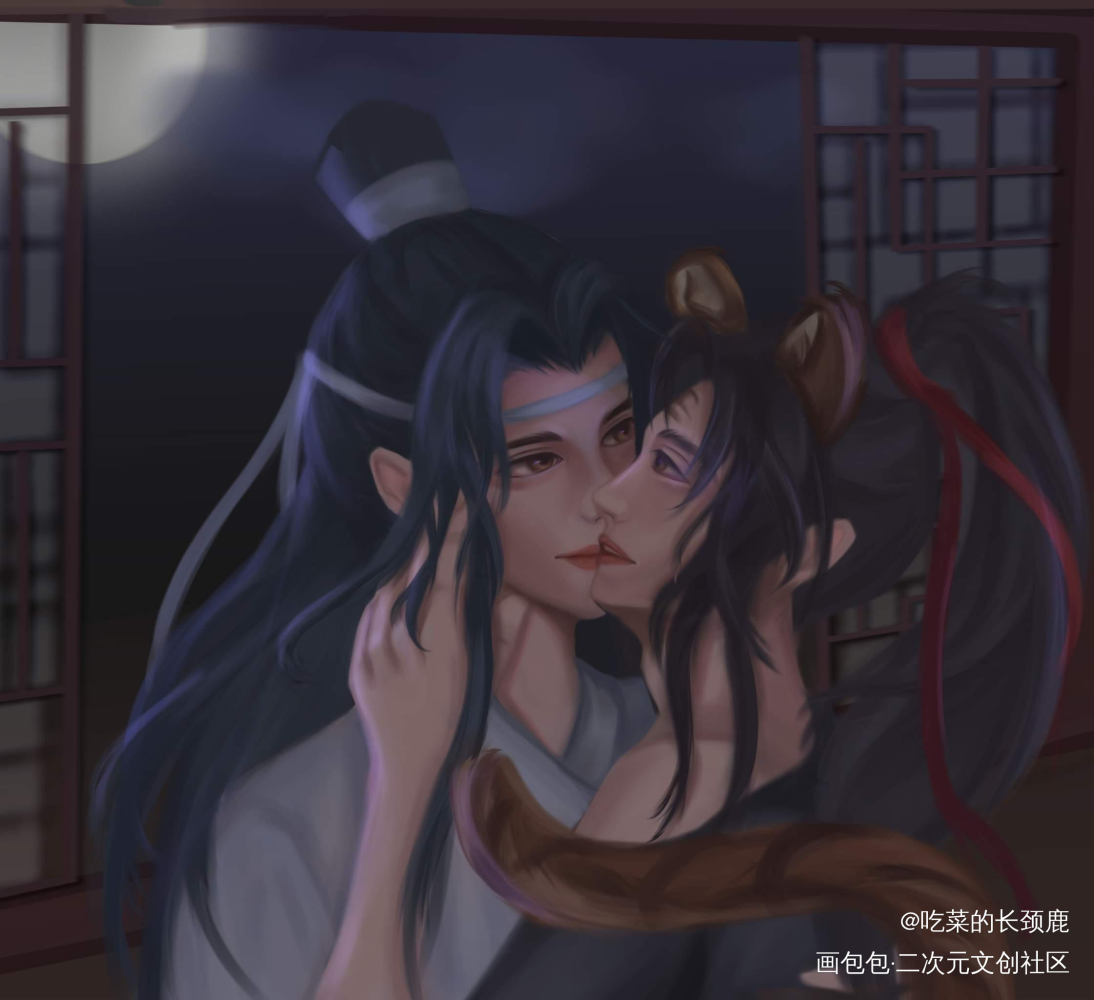 忘羡新年快乐_魔道祖师忘羡蓝忘机魏无羡蓝忘机魏无羡厚涂绘画作品