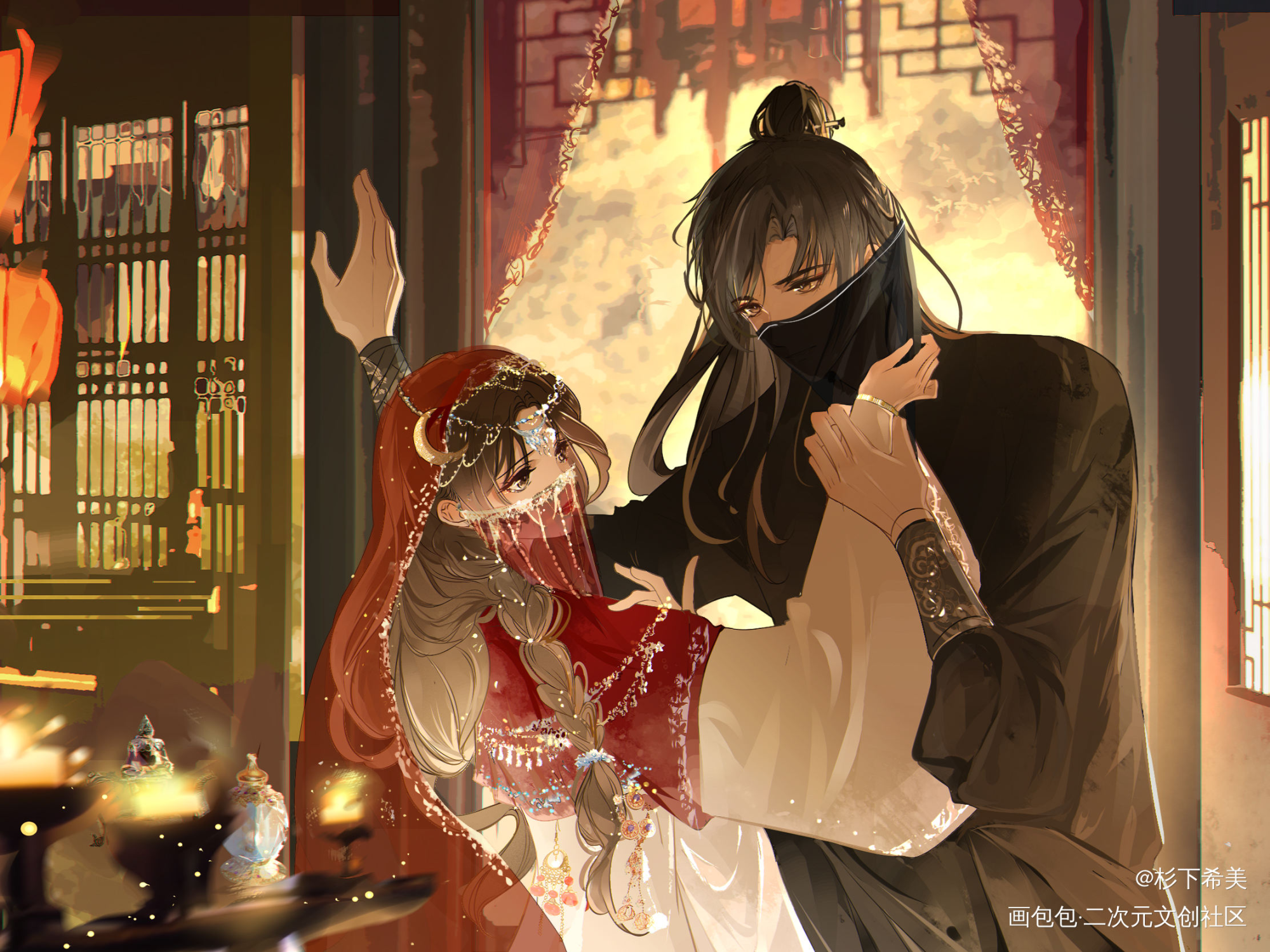 劫婚之夜_古风水彩平涂日系我要上首推插画板写oc绘画作品