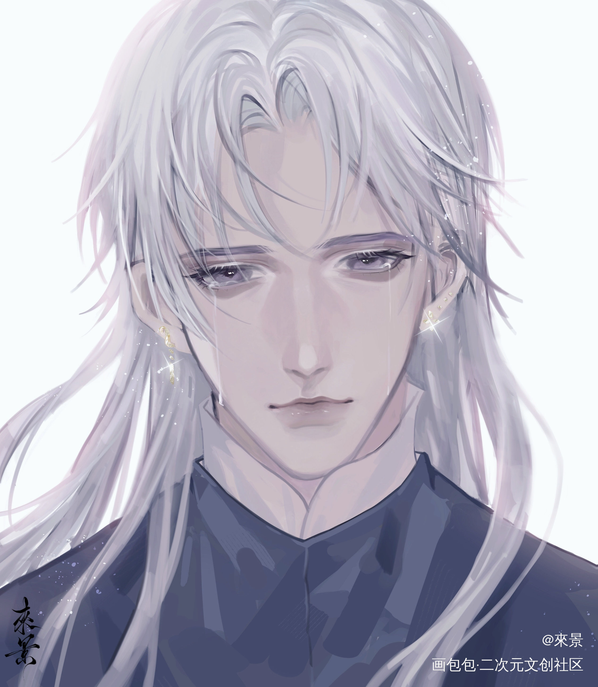 古风查二弹_光与夜之恋查理苏摸鱼绘画绘画作品