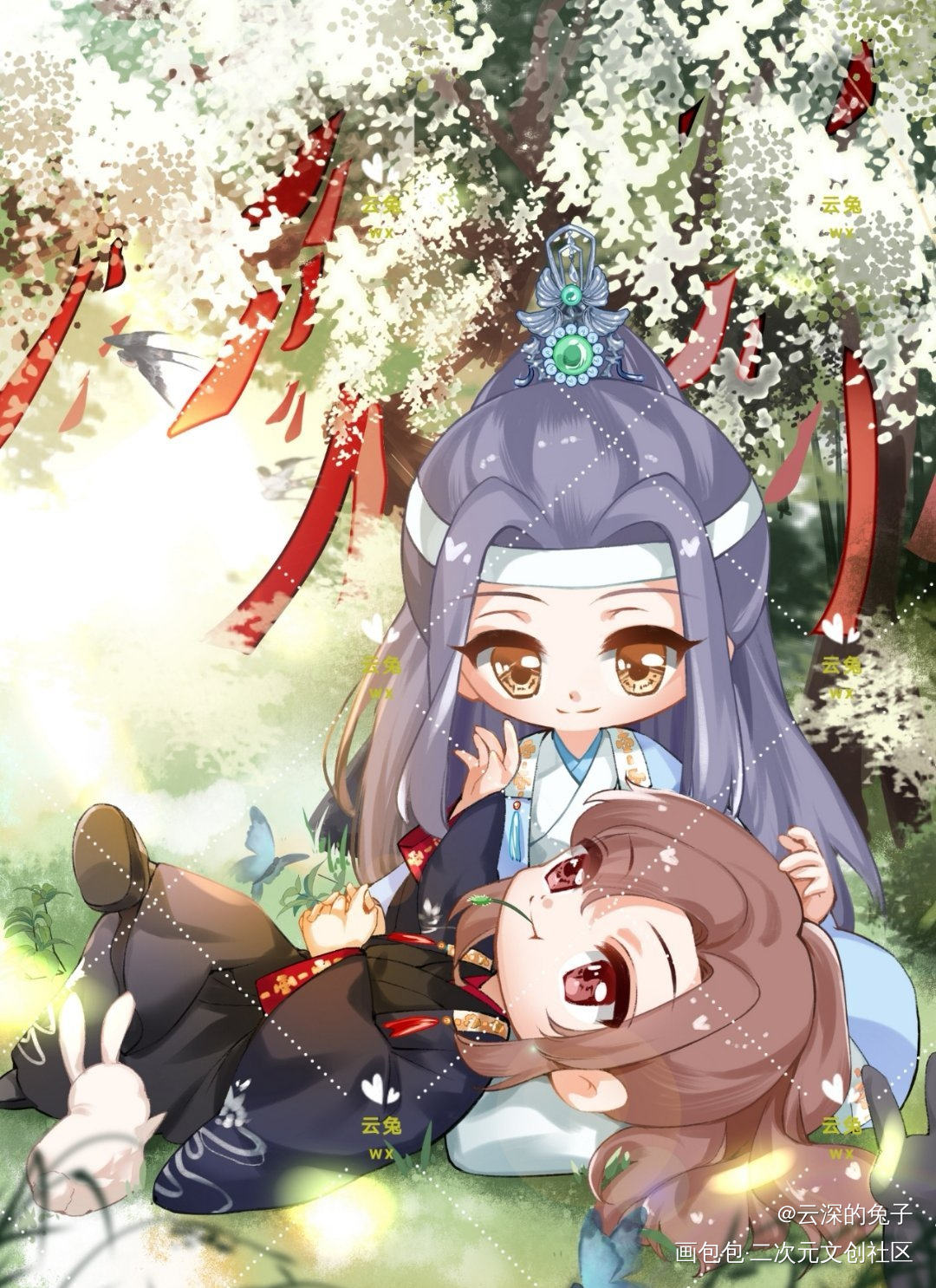 春来万物生_魔道祖师忘羡蓝忘机魏无羡Q版绘画作品