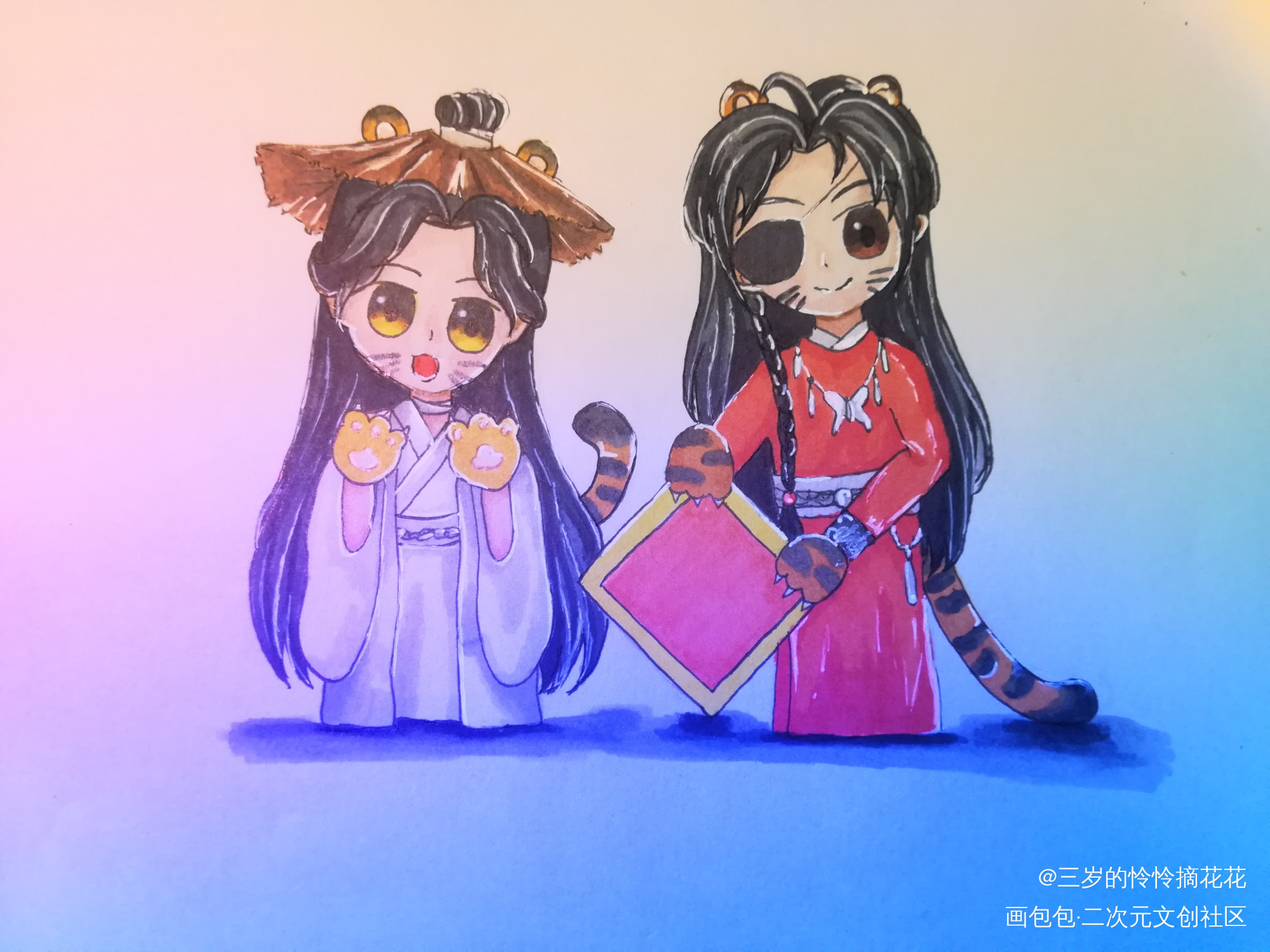 初五啦！_天官赐福花怜手绘绘画作品