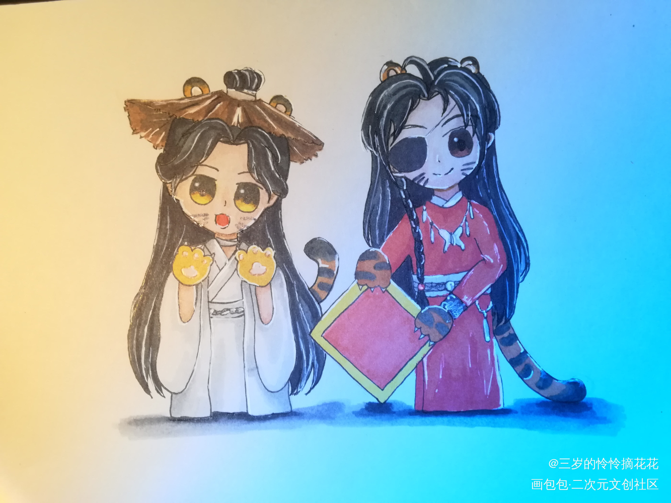 初五啦！_天官赐福花怜手绘绘画作品
