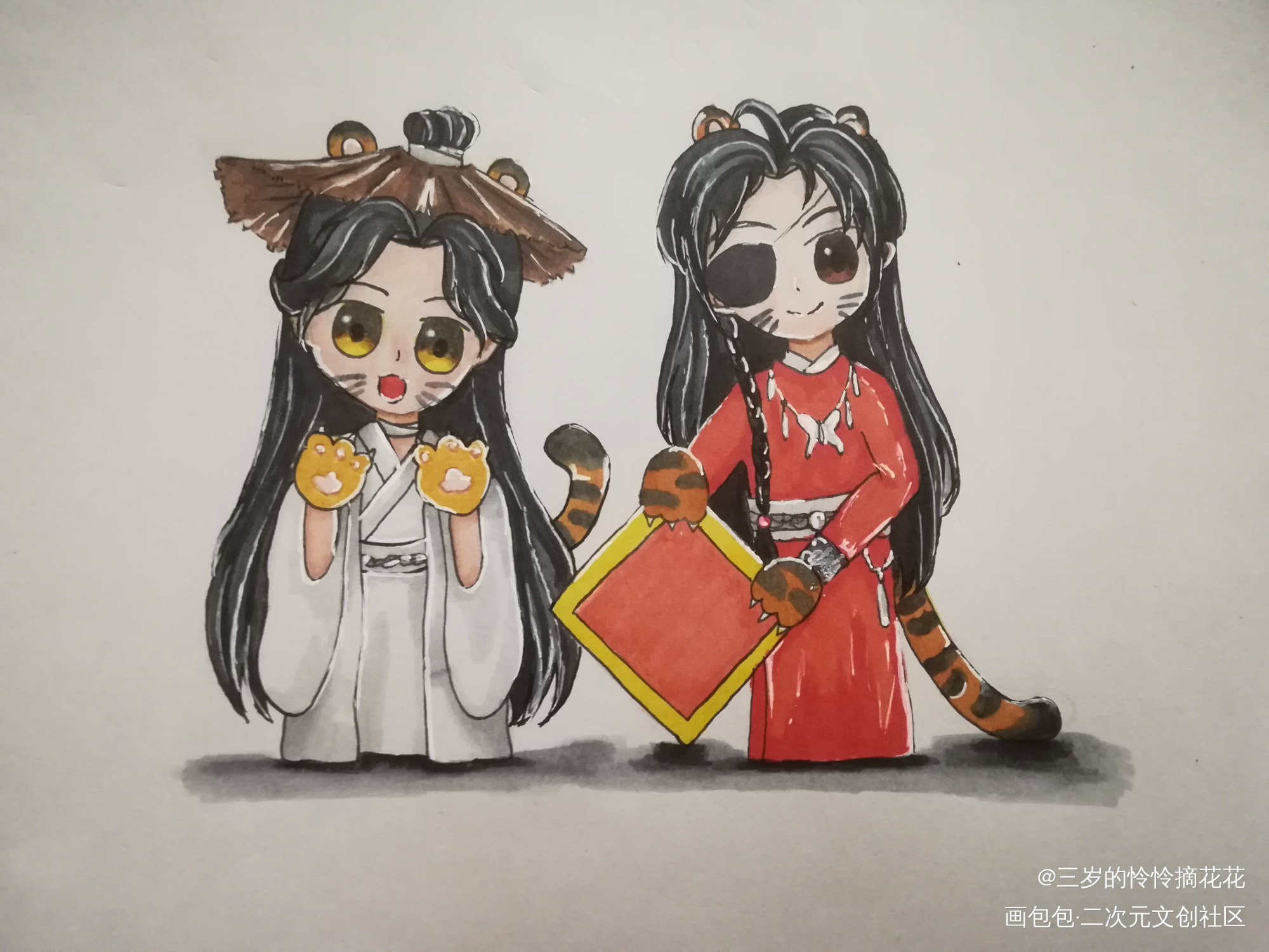 初五啦！_天官赐福花怜手绘绘画作品