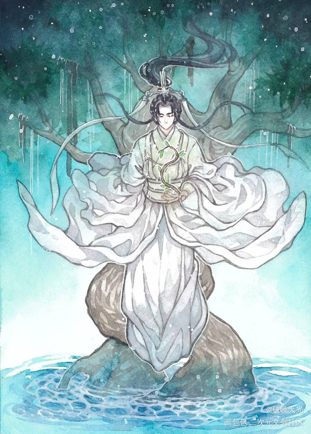 神木仙君_二哈和他的白猫师尊楚晚寧水彩绘画作品