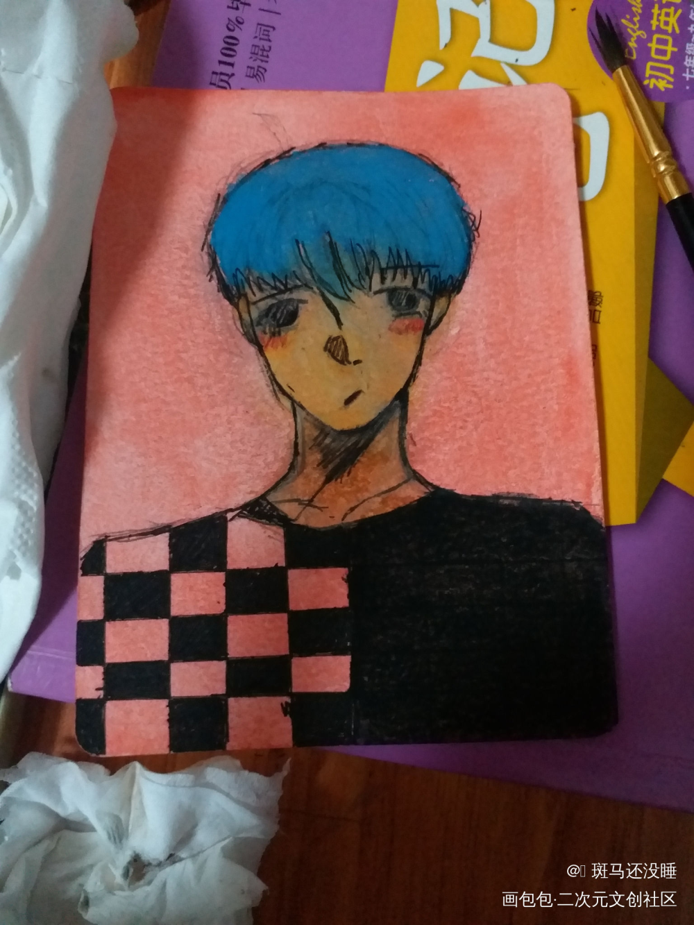 黑皮帅哥自设_手绘水彩绘画作品