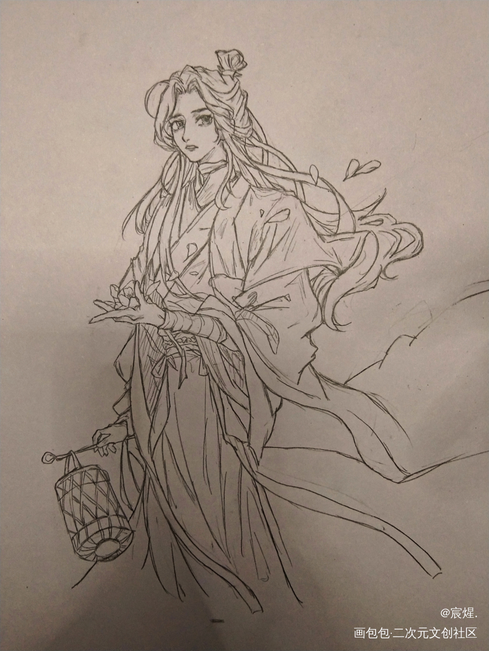 又是给学校交作品的一天_天官赐福花怜手绘绘画作品