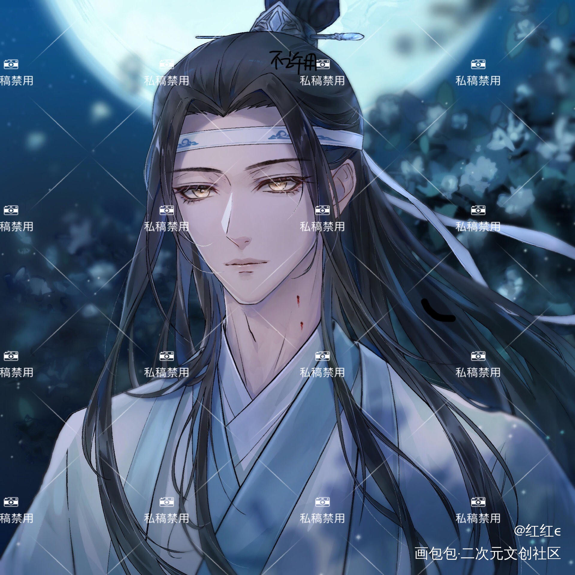 蓝忘机 授权用_魔道祖师忘羡手绘墨香铜臭绘画作品