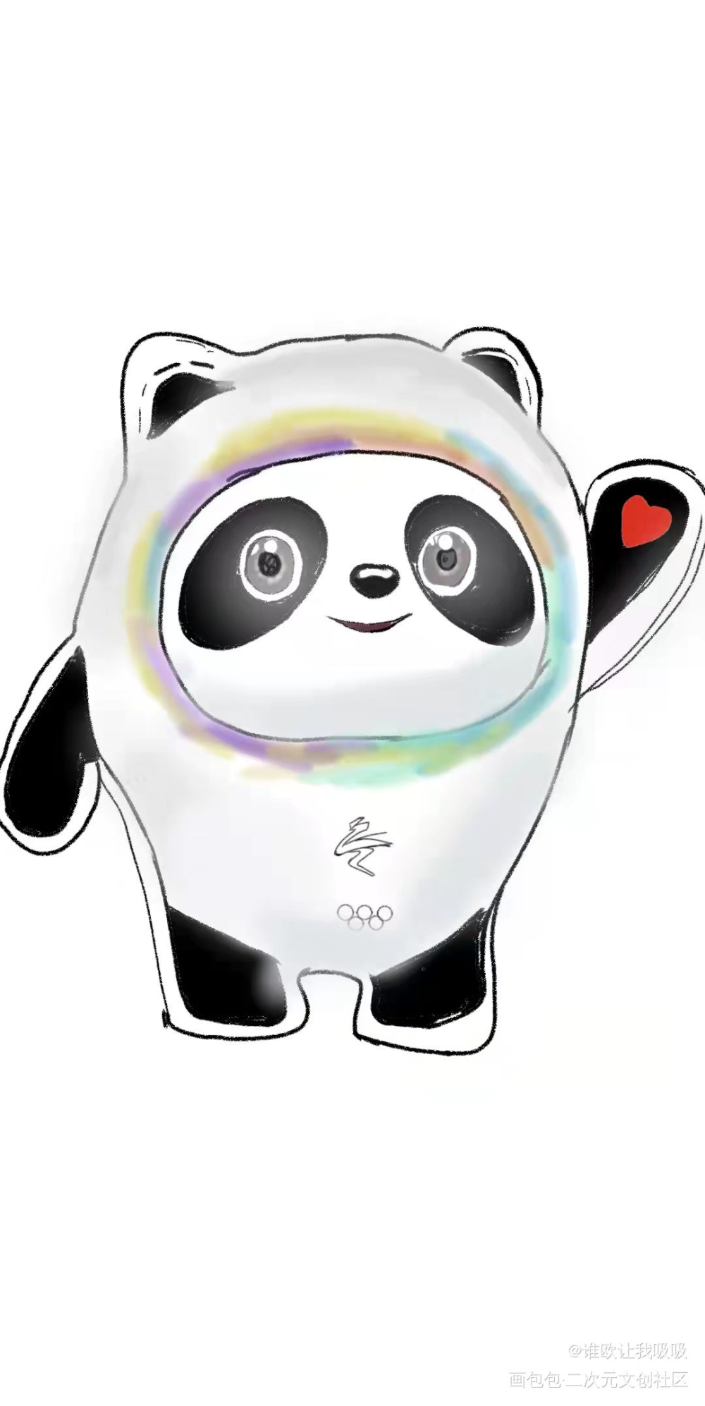 摸了一个冰墩墩_Q版我要上首推冰墩墩绘画作品