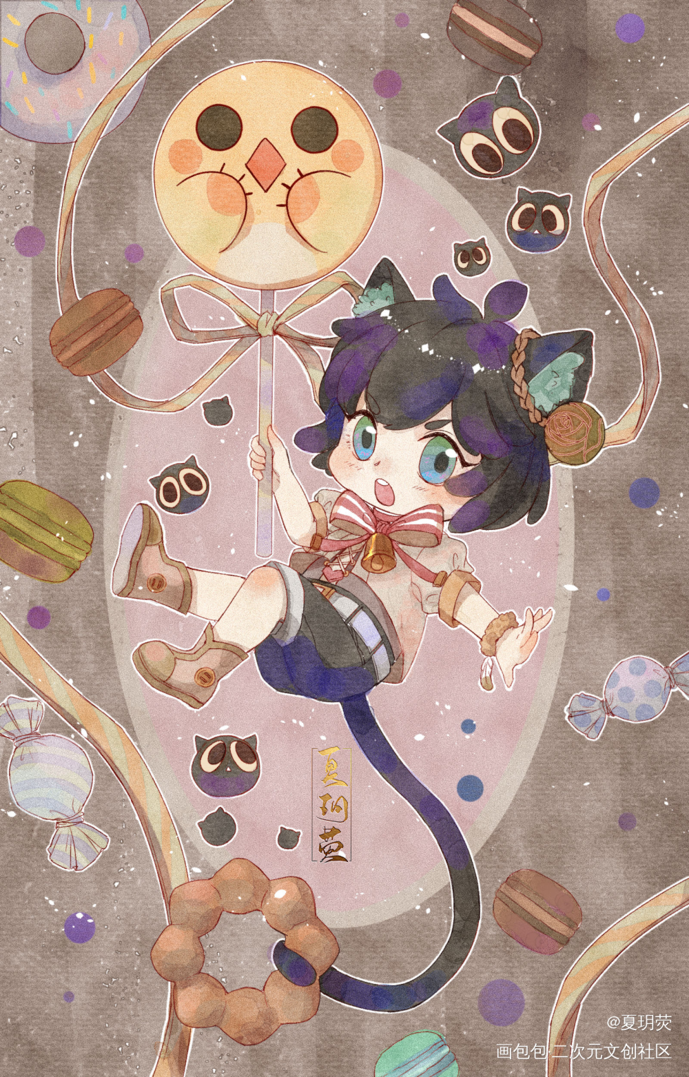 小黑派糖果啦~_罗小黑战记罗小黑日系Q版我要上首推插画绘画作品