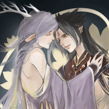 天宝伏妖录非天夜翔狼鹿陆许莫日根绘画作品